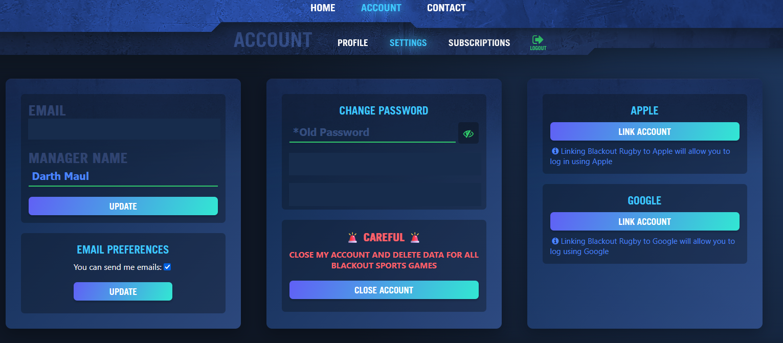 Account settings screen for setting a password with private fields redacted