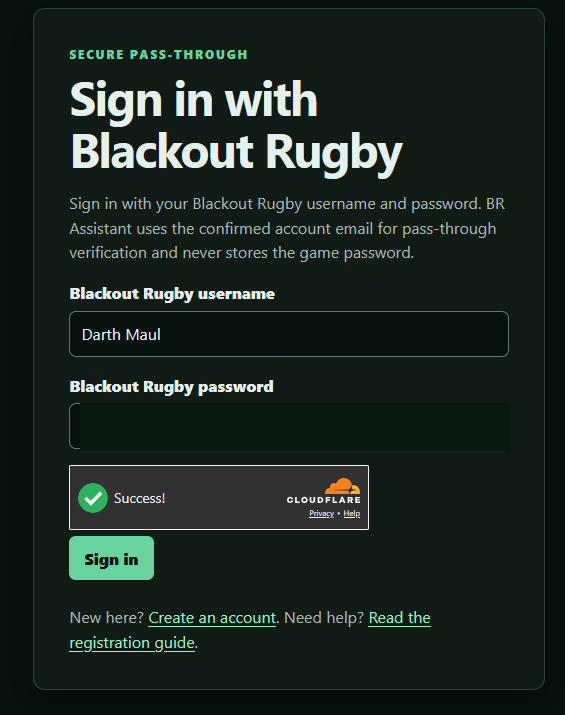 BR Assistant sign-in form with the password field redacted